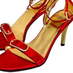Vintage Franco Sarto Red & Gold Satin High Heels, Size US 6.5